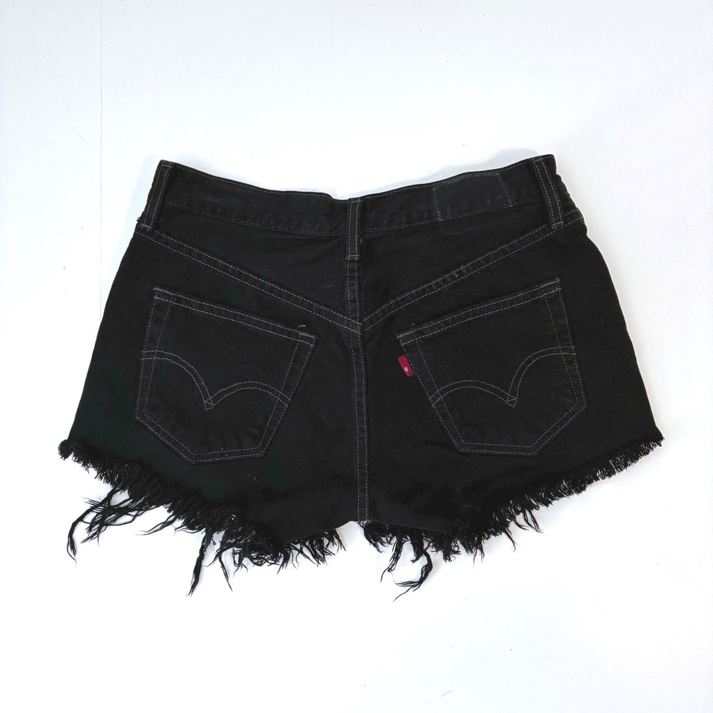 Levis 501 Black Denim Cut Off Shorts Frayed Hem Womens Size 27 831055